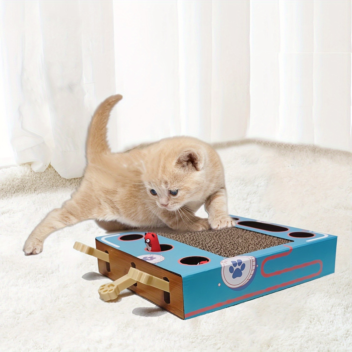 Image of Pop-up Game Cat Scratcher - Durable Cardboard For Cats, Interactive Pet Toy