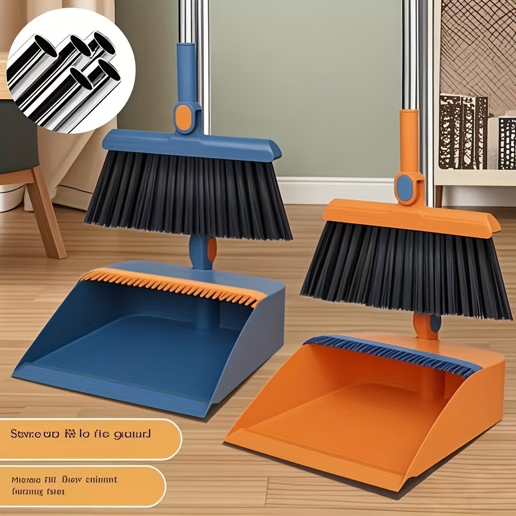 2pcs set of brand   in 1 rotatable and foldable magnetic suction broom dustpan sweeping set enlarged and thickened household broom living room bedroom pet hair cleaning broom non stick   blue orange white broom Product details 0