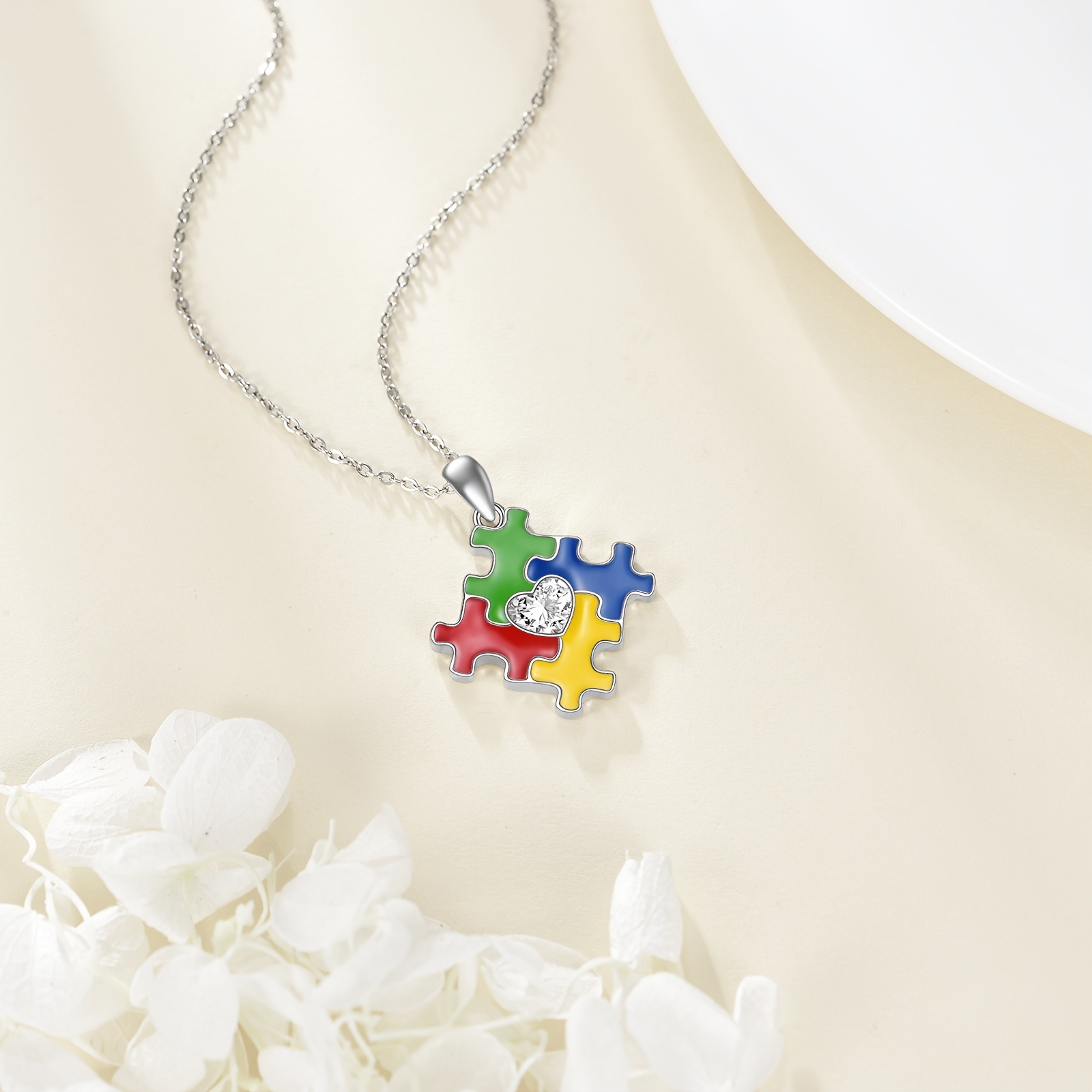 Women's S925 Sterling Silver Puzzle Piece Pendant Necklace — Autism Awareness