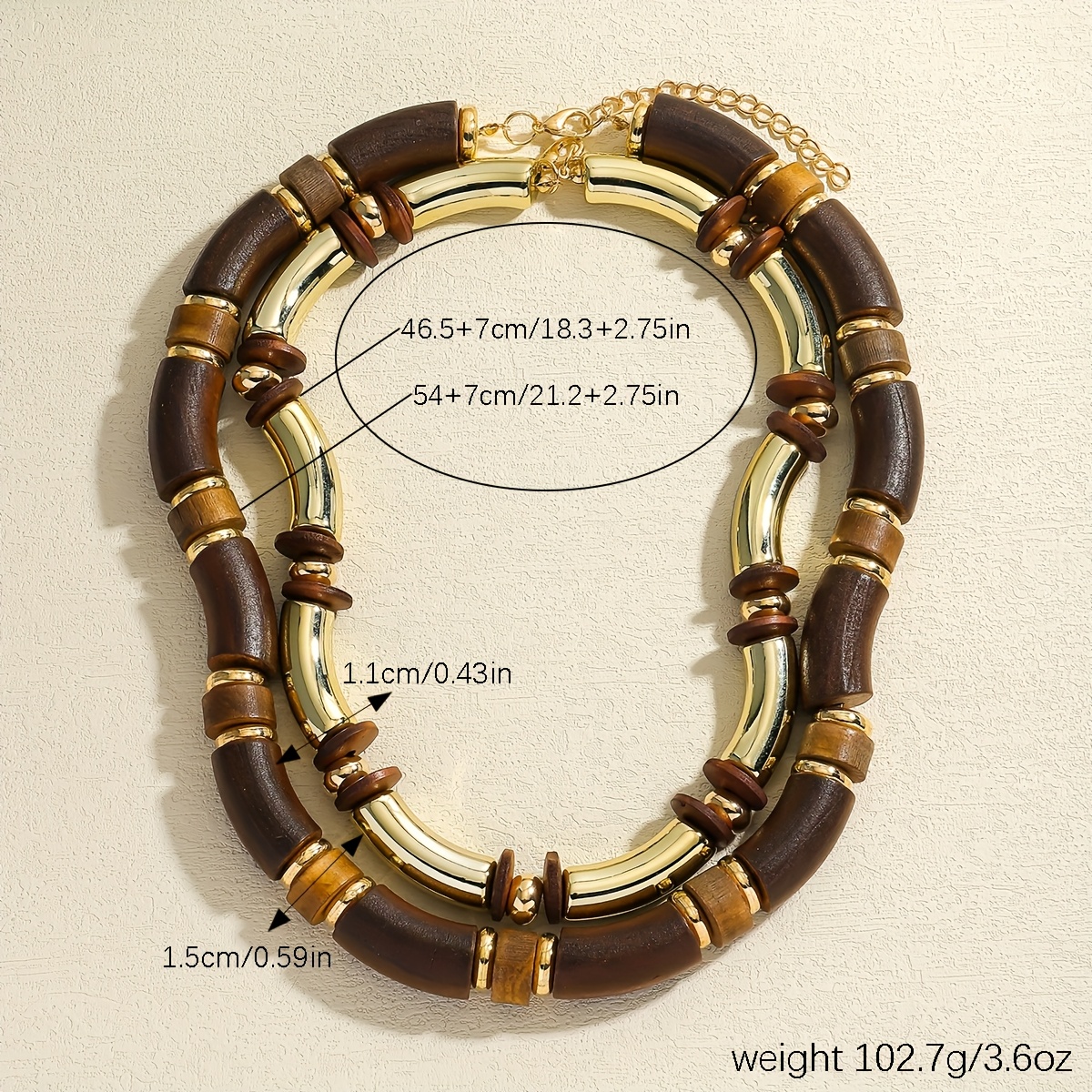 Vintage Boho Wooden Bangle & Necklace Set - Light Brown Tone