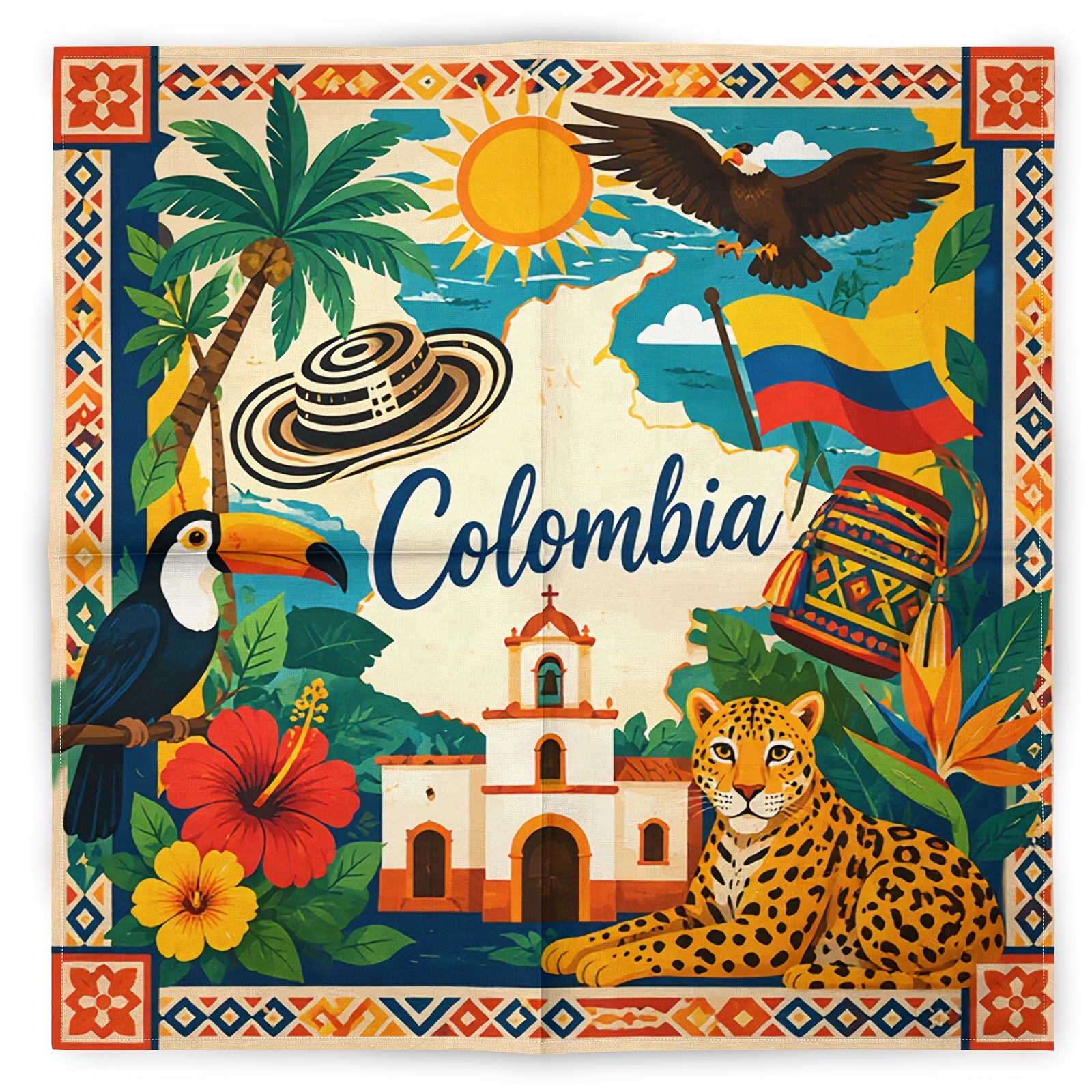 TEMU 1 de pañuelo para la cabeza con estampado 2D vintage de tropical , pañuelo retro individual de moda hip-hop, pañuelo de cuello de moda, pañuelo