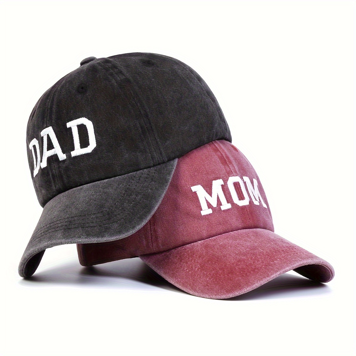 

Vintage Washed Distressed Baseball Cap, Embroidered "mom" "dad" Lettering Peaked Hat, Suitable For Father'sday, Mother's Day
