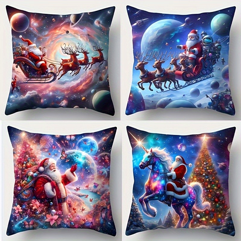 

4pcs Christmas Pillowcase - Santa And Pillowcase Pattern, Washable, 18x18 - Suitable For Car Bedroom Sofa -