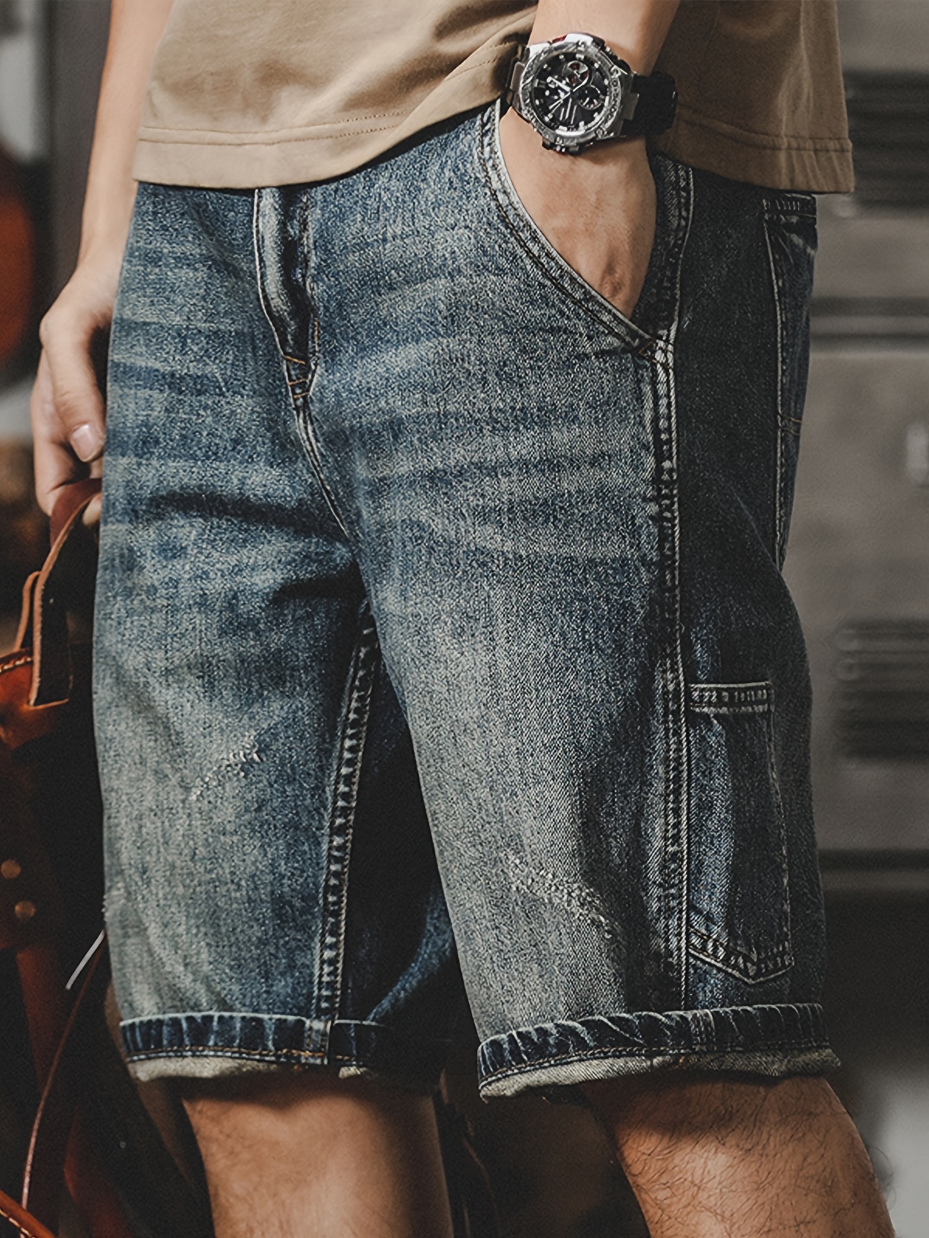 Men's Denim Vintage Distressed American Shorts, Loose Straight-Leg Five-Pocket Pants, New Versatile Casual Knee-Length Shorts for Summer 2026