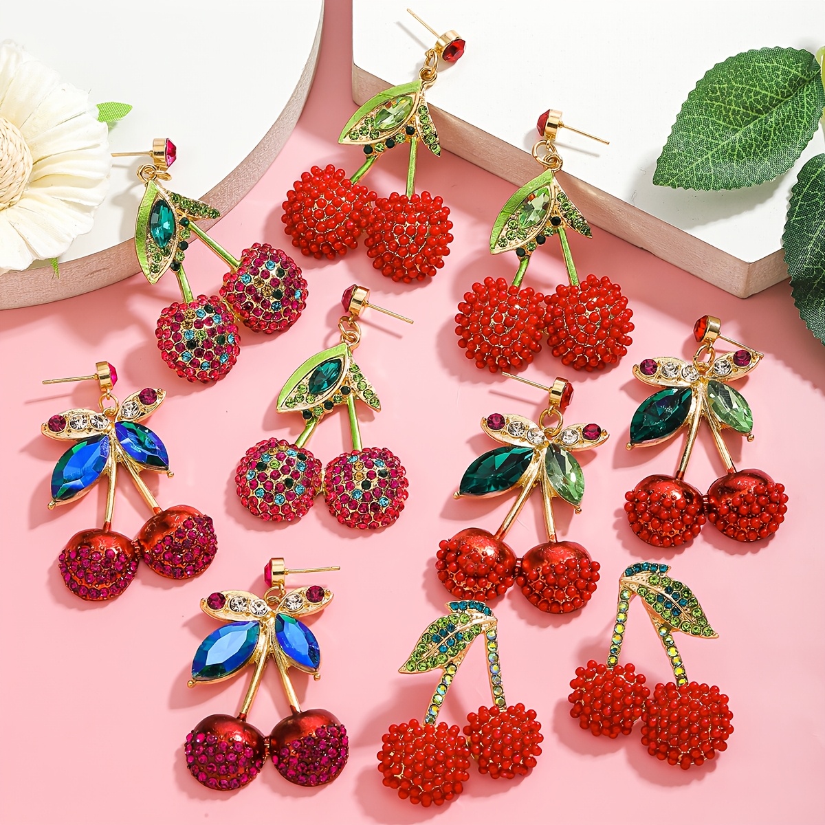 Big Cherry Fruit Earrings, CHERRY Statement Earrings, Summer Earrings for Casual Wear, Embroidered Fruit 2024 Jewelry