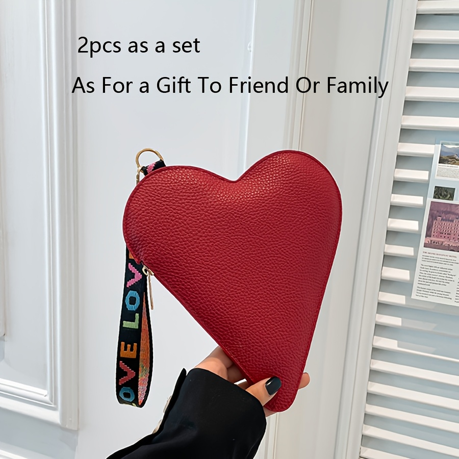 

2-pack Y2k Style Heart-shaped Wallets, Zipper Clutch Wristlet Bags With Paint, Trendy Coin Purse Set, Ideal Valentine's Day Gift For Women