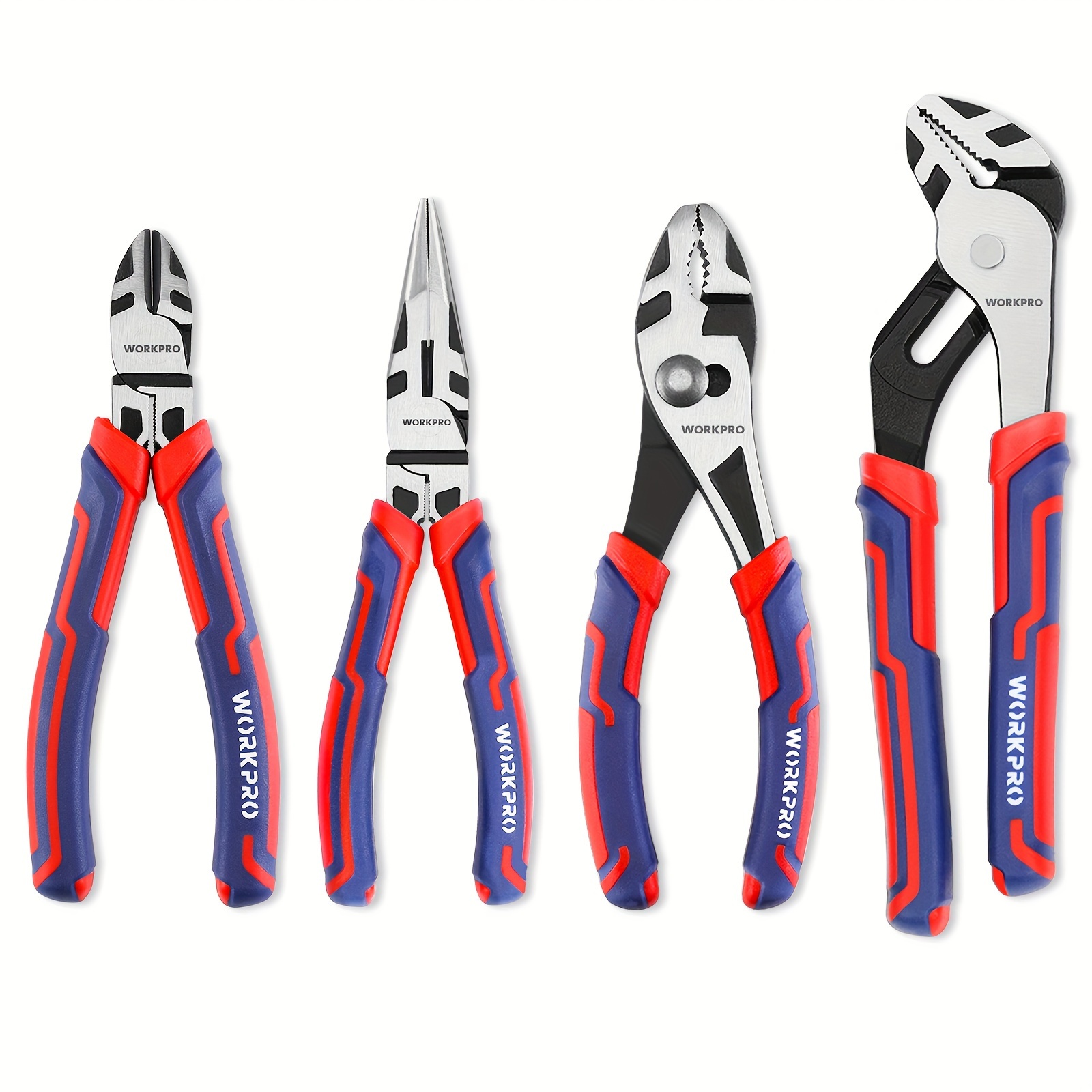 

Workpro 4-piece Pliers Set, Premium Cr-v Construction Pliers Tool Sets Including Long Nose, Diagonal Cutting, Groove Joint And Slip Joint Pliersred