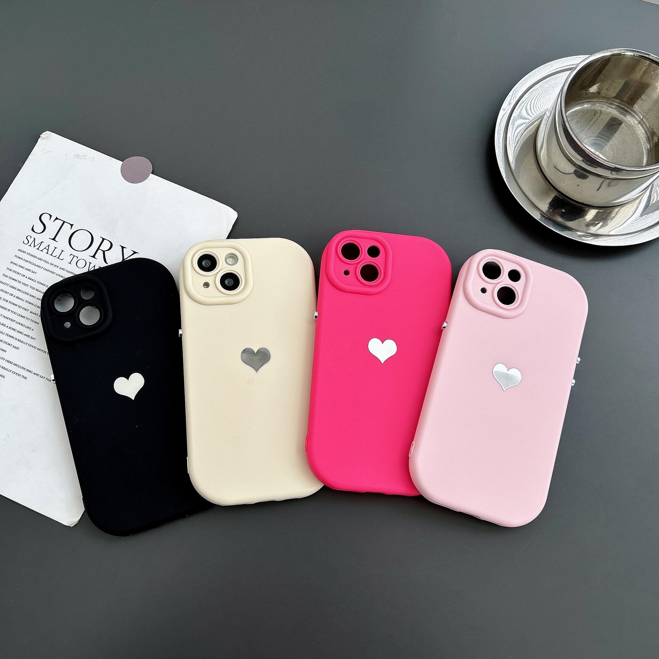 

Cute Heart Design Tpu Basic Case For 15 14 13 12 11 Xs X Xr Pro Max Plus - Shockproof Full Coverage Protective Cover With Plated Round Button - Unique, Elegant, Creative & Simple Style