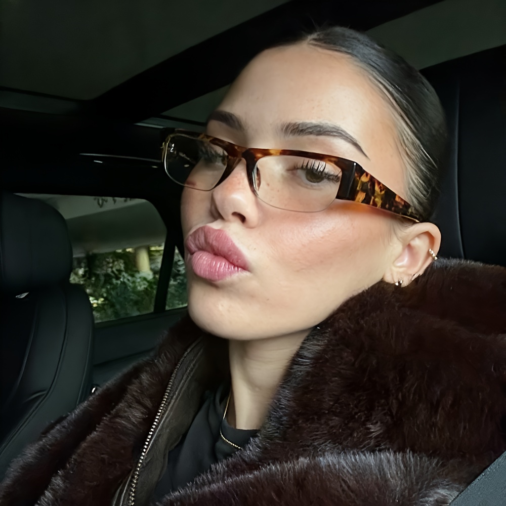 TEMU A Semi-rimless Business Eyeglass, Unisex Plain Lens Frame, Featuring A Stylish Thick Black Frame, A Professional Accessory For Coordinated