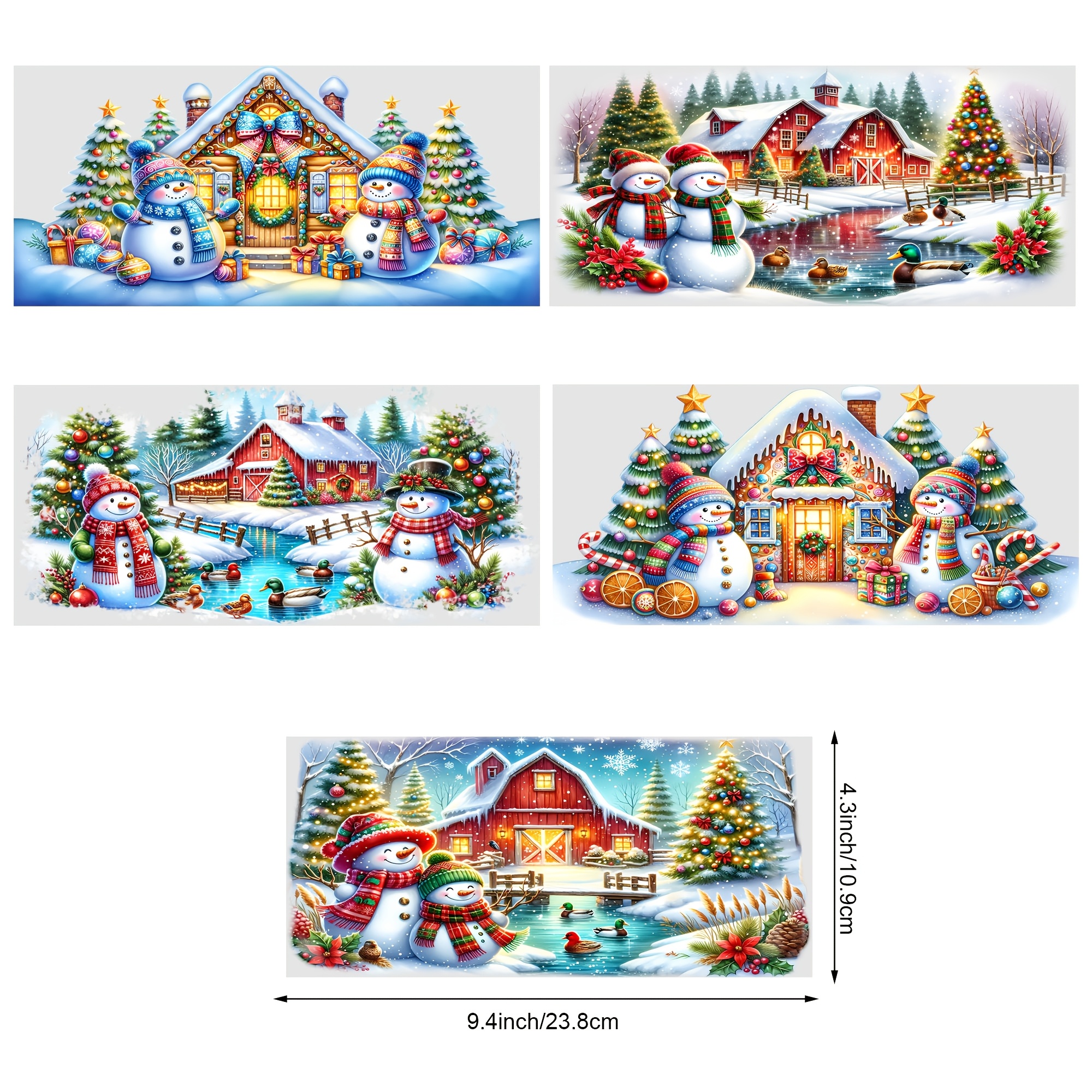 TEMU 5 Feuilles d'Autocollants de Tasse Noël de Neige UV DTF, Autocollants de Transfert DTF pour Verre, de Transfert Effaçable avec de Neige pour