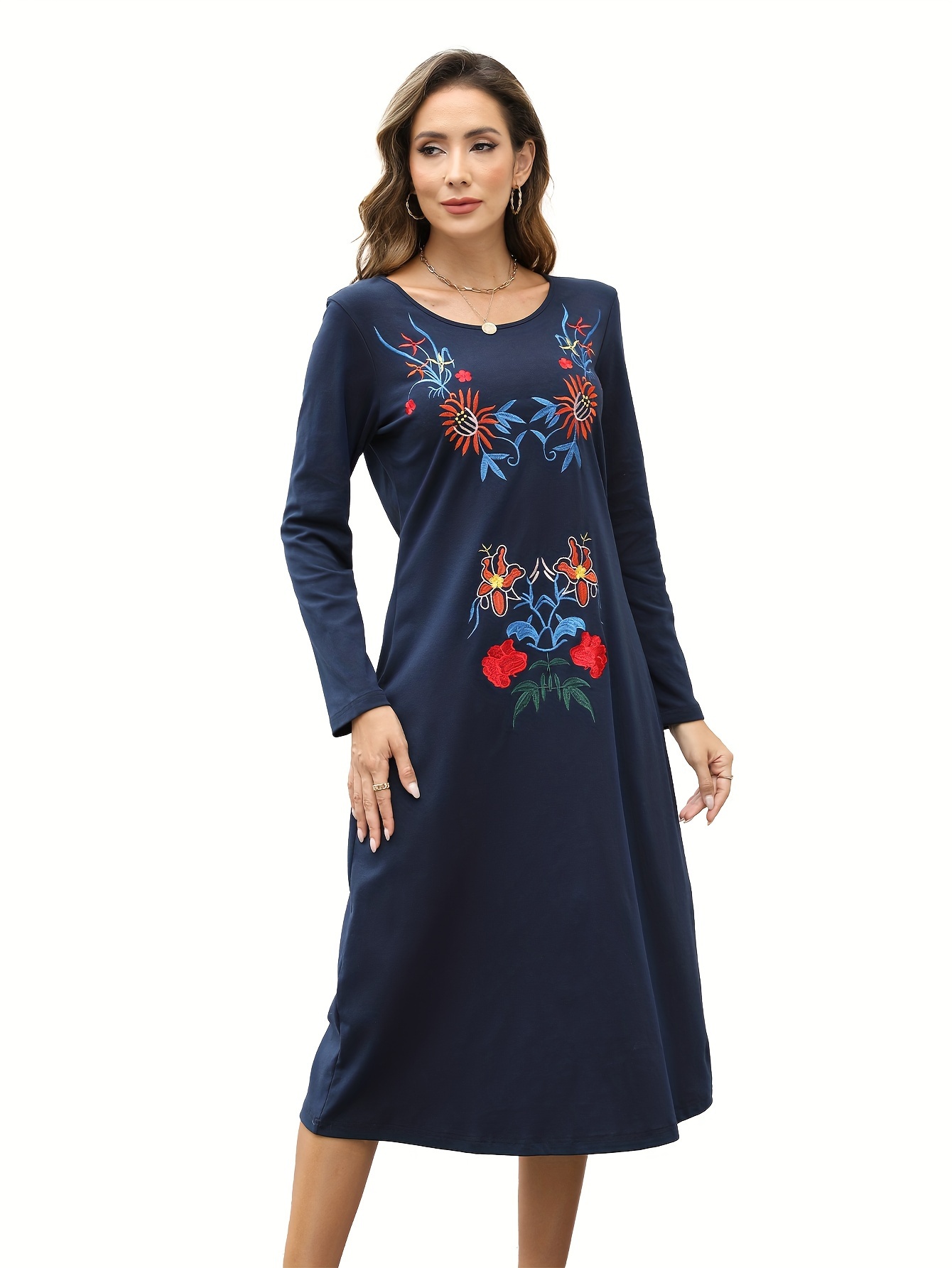 bohemian embroidered extra long dress long sleeve - Temu