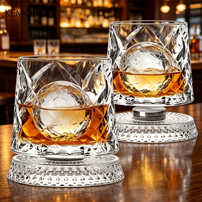 Kemorela 10oz Spinning Whiskey Glasses Set Of 2 Rotating Old Fashioned Tumblers For , Bourbon, Rye & Cocktails, Smooth-swivel Base For Release, Heavy-base Glasses, Dishwasher Safe