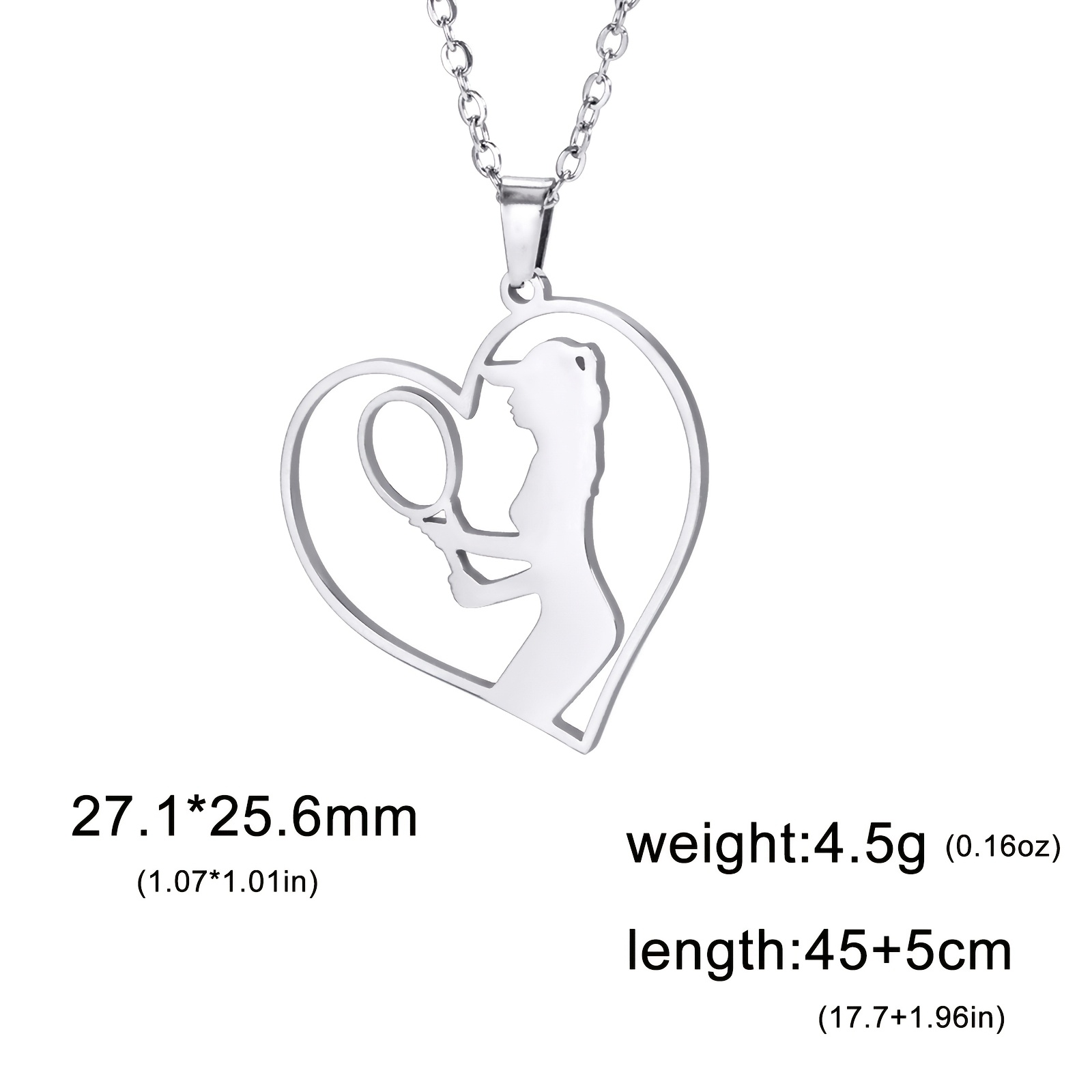Sporty Casual Tennis Racket & Heart Elements Necklace