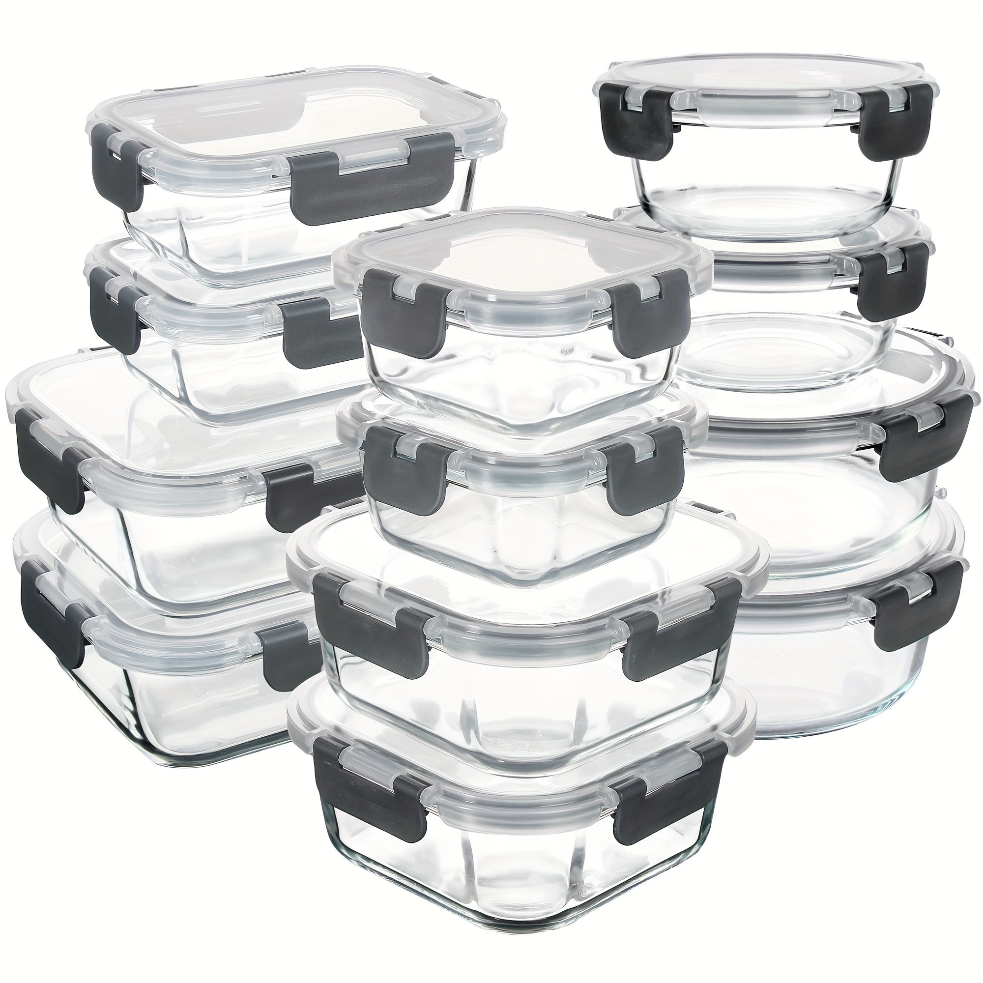 TEMU Lot de 24 pièces (12 couvercles + 12 bols en verre) Récipients de conservation alimentaire en verre borosilicaté avec couvercles hermétiques,
