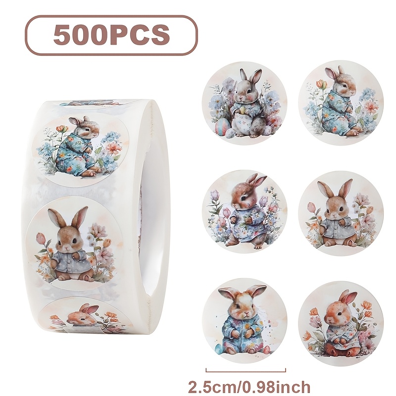 500pcs/roll,easter Circular Stickers,rabbit Flower Pattern Easter Party Decorative Labels Stickers, Decorations For Home,spring Themed Party Decor,easter Gifts Packaging Stickers,easter Party Supplies