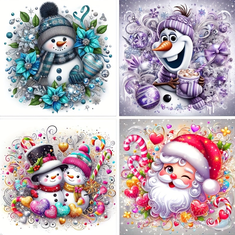 

4-piece 5d Diamond Painting Kit - Diy Christmas Snowman Art | Full Drill Round Diamonds | Home Craft Decor Hanging Picture | 7.8x7.8 Inches