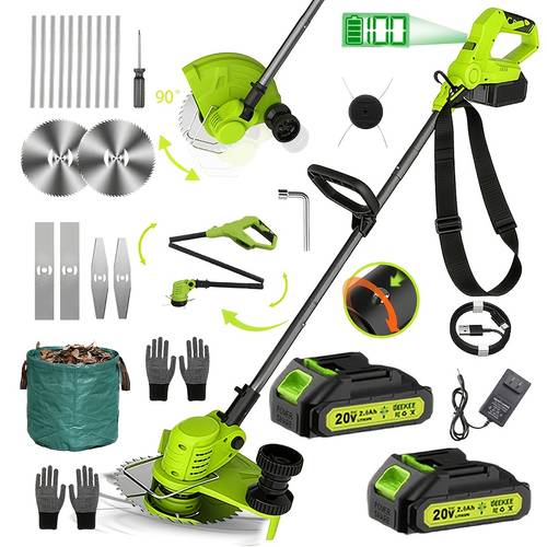 new heavy upgrade 3 in 1 wireless 8 inch lawn trimmer electric hedge trimmer electric whacker with 2pcs large capacity batteries and fast charger with shoulder strap and rotatable side trimming function