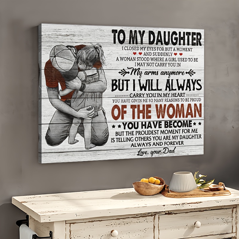 TEMU 1pc Wood Framed Father-daughter Canvas Wall Art - Vintage Rustic Design With Letter Print, Ready-to-hang Indoor/outdoor Home Decor For Living