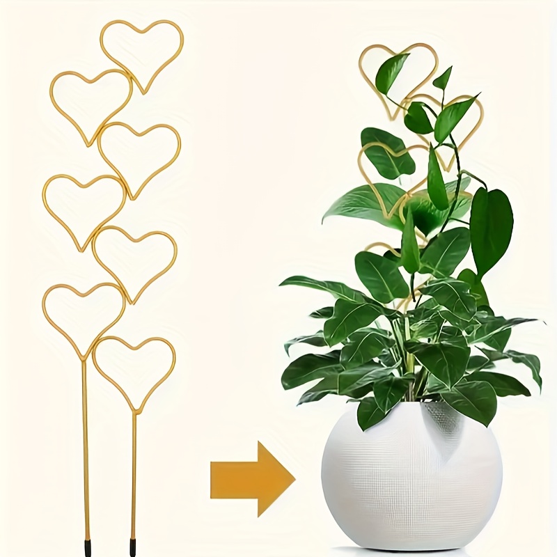 

1pc Golden Heart-shaped Potted Plant Trellis, Small Indoor Climbing Flower & Vine Support Stackable Holder Rack, Decorative Houseplant Garden Trellis For Plant Stabilization & Growth Enhancement