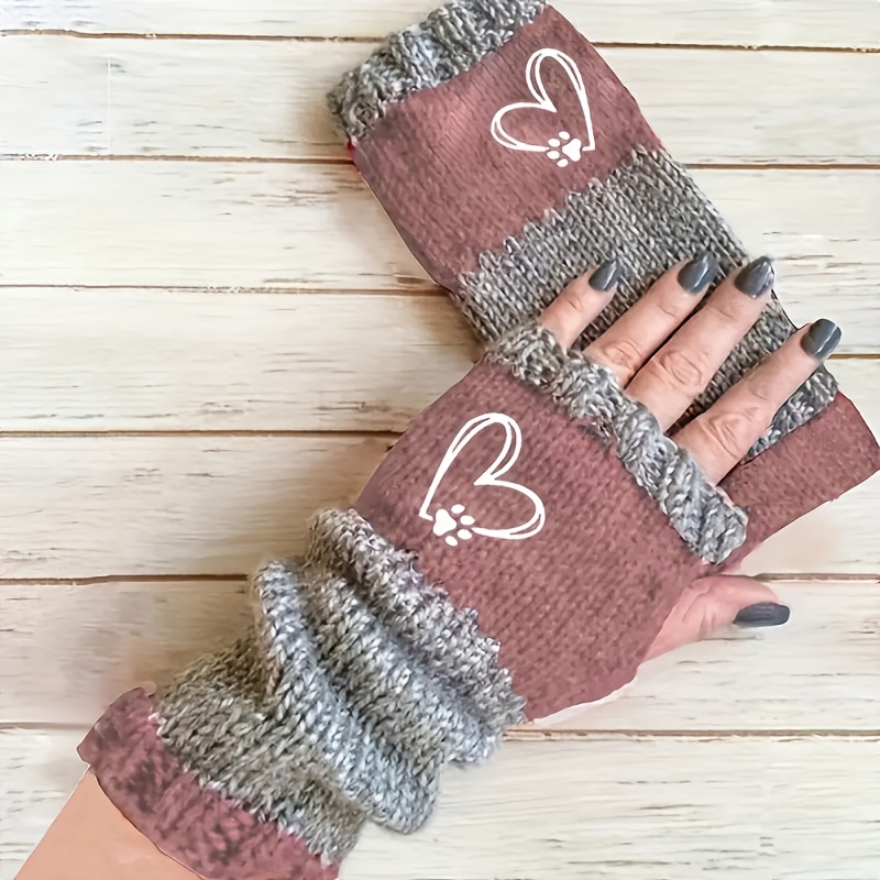 TEMU Women's Fingerless Gloves With Touchscreen Compatible For Smartphone Use - Thickened Windproof Warm Striped Gloves, Elastic Suitable For Casual