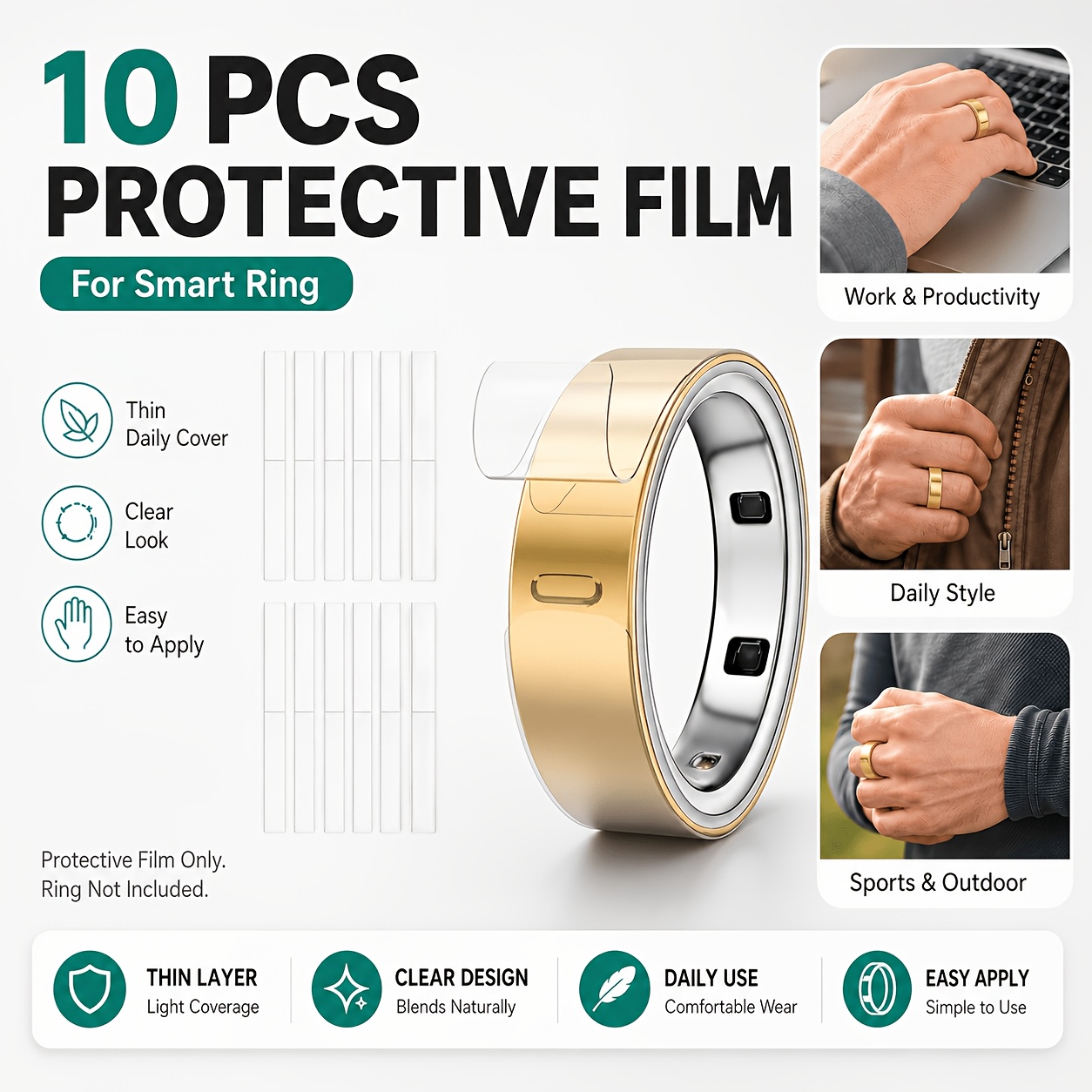 TEMU Smart Ring Protective Film, 0.15mm Ultra-thin Hydrogel Screen Protector Compatible With Ring 5, Surface Protection Film For Daily Wear,