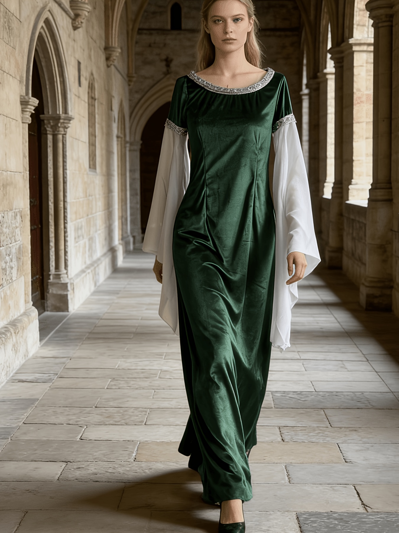 white long sleeve party dress Embellished Long Sleeve Backless Maxi Dress in White - 8