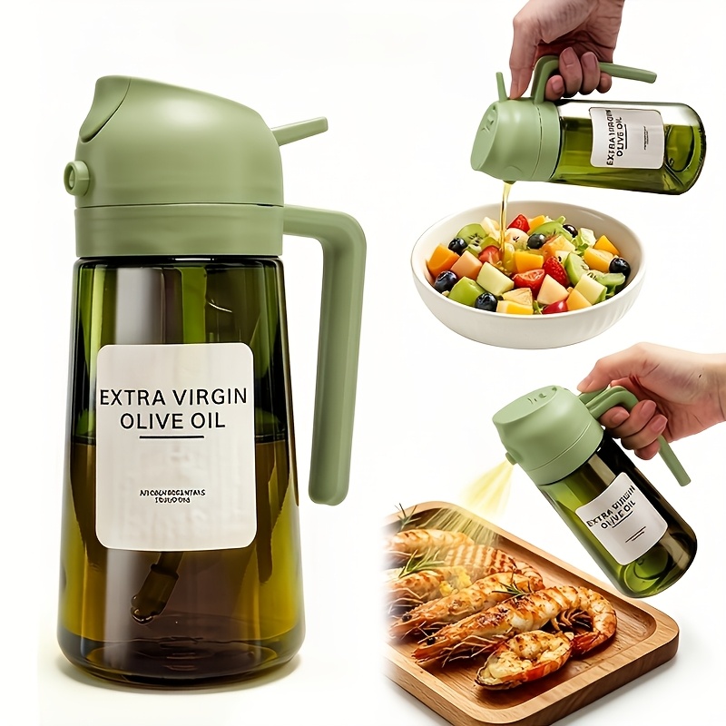 TEMU 1/2pcs 16Oz /Noir Distributeur d'huile d'olive en verre - Bouteille d'huile 2-en-1 et vaporisateur de cuisson avec bouchon à automatique et