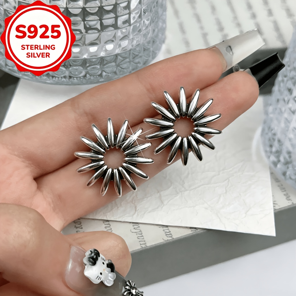 Women's S925 Pure Silver Hip-Hop Flower Stud Earrings