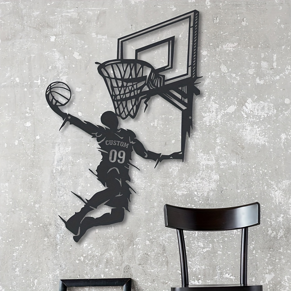 TEMU Art mural en métal Dunk personnalisé, cadeau pour les passionnés de basketball, nom et numéro personnalisables, décoration intérieure , statue