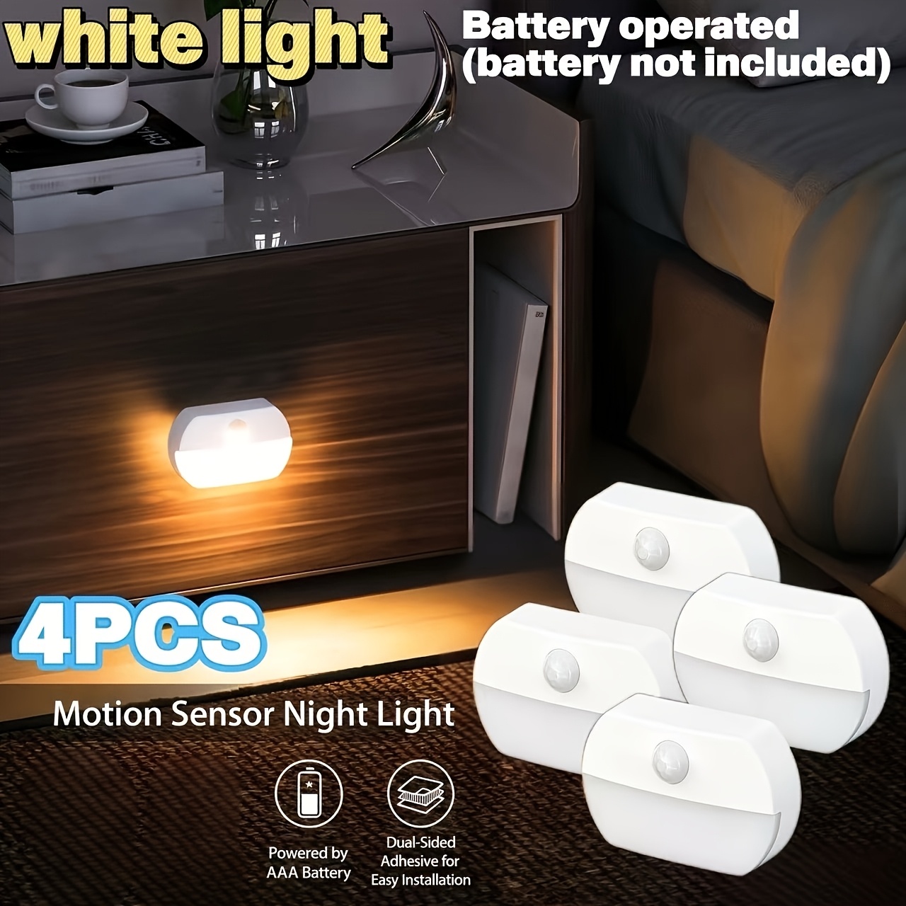 4pcs Motion Sensor Night Lights, LED Under Cabinet Lights