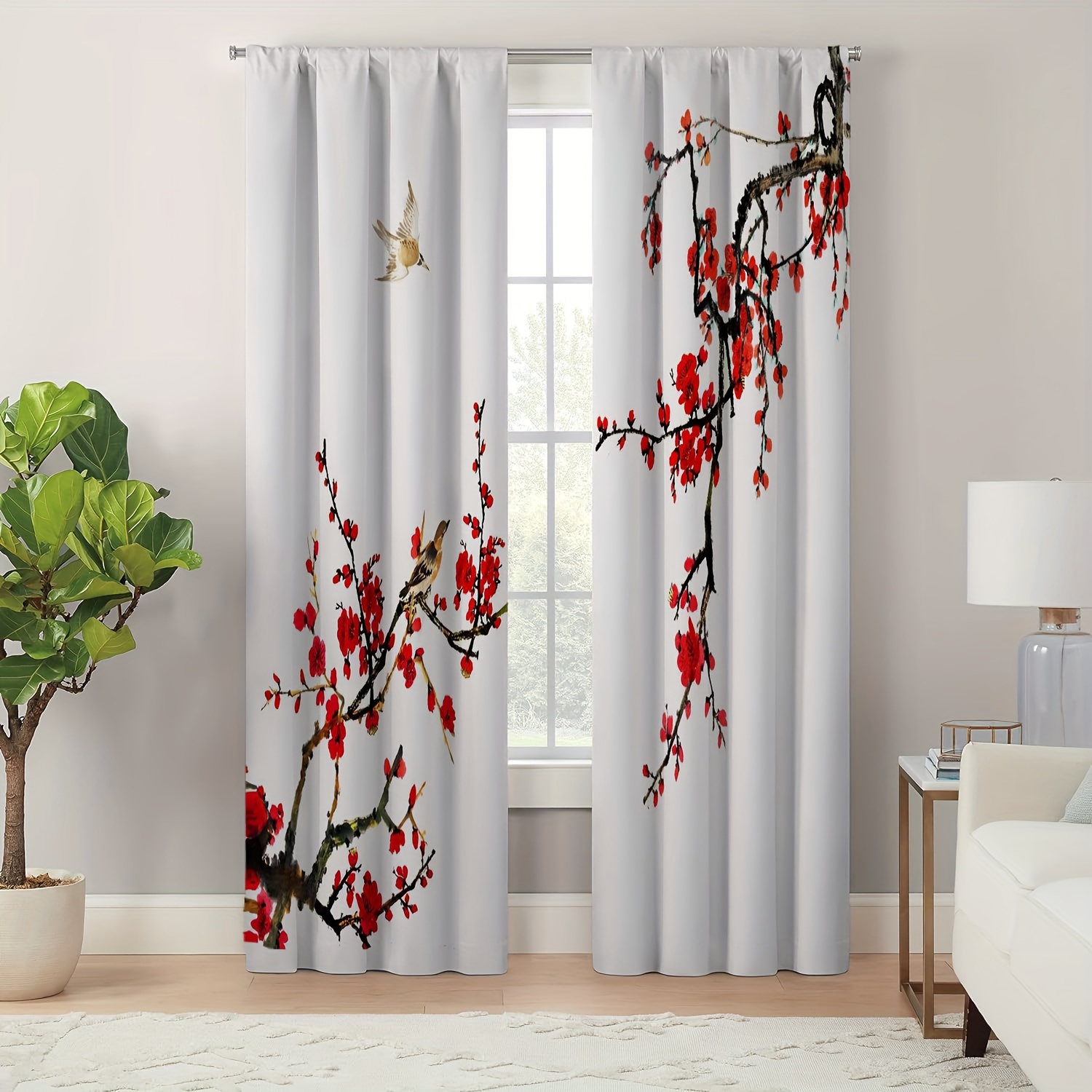 

Vintage & Bird Print Jacquard Polyester Curtain Set For Living Room With Tie Back - Machine Washable Floral Doorway Drapes, Ideal For Bedroom & Office Decor (2 Panels)