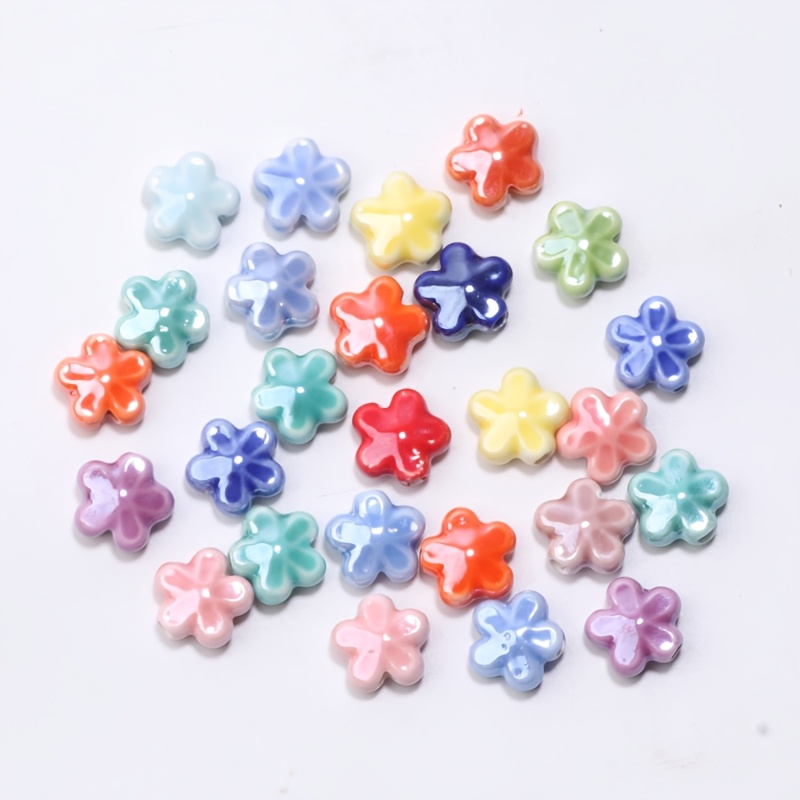 TEMU Lot de 20 perles libres en céramique porcelaine émaillée de 12 mm de fleur pour la fabrication de bijoux et accessoires de bracelets DIY