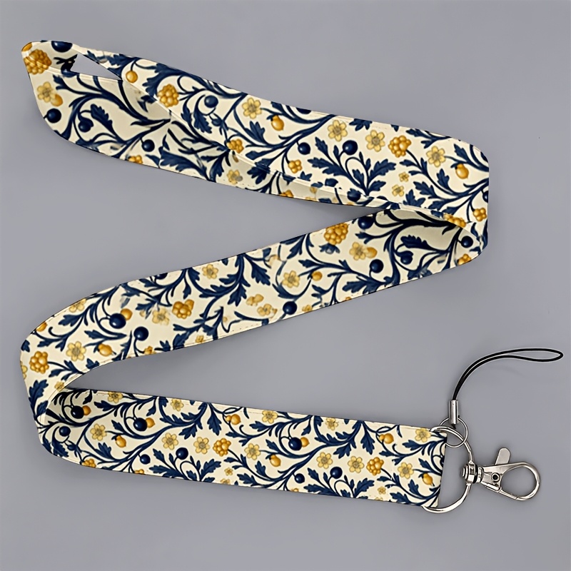 TEMU Cordón 2D para , ideal para ir al trabajo o a , diseño enredadera floral azul y amarilla, para teléfonos y credenciales de identificación, ideal