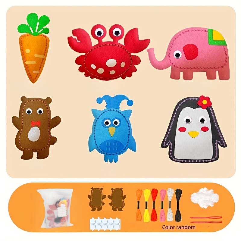 Image of 6pcs Diy Sewing Kit For - Creative Non-woven Fabric Craft Set With Storage Bag, Handmade Pendant & Doll Ornament Gift Idea, Handmade Materials, Doll Accessories