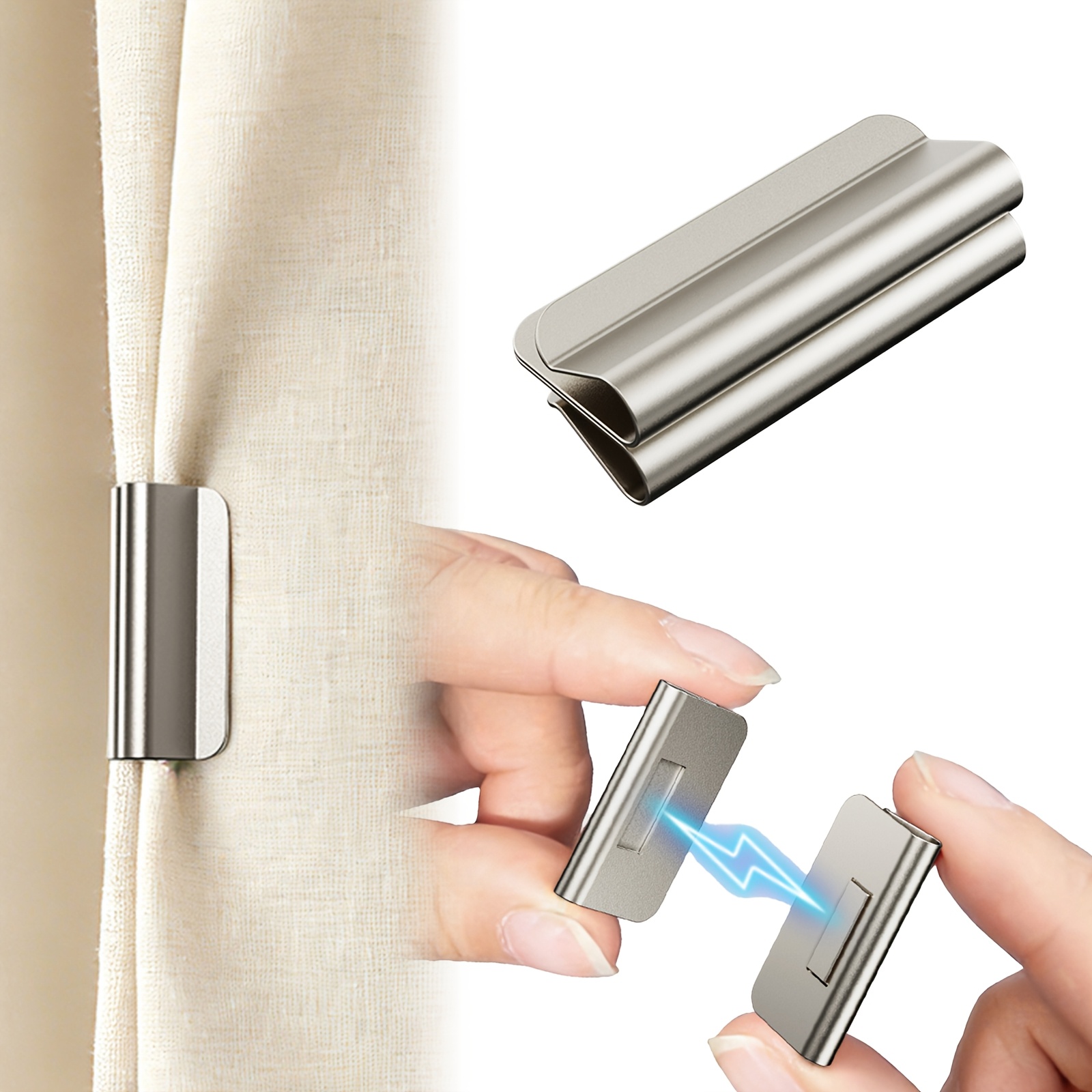 Close view of magnetic curtain clips