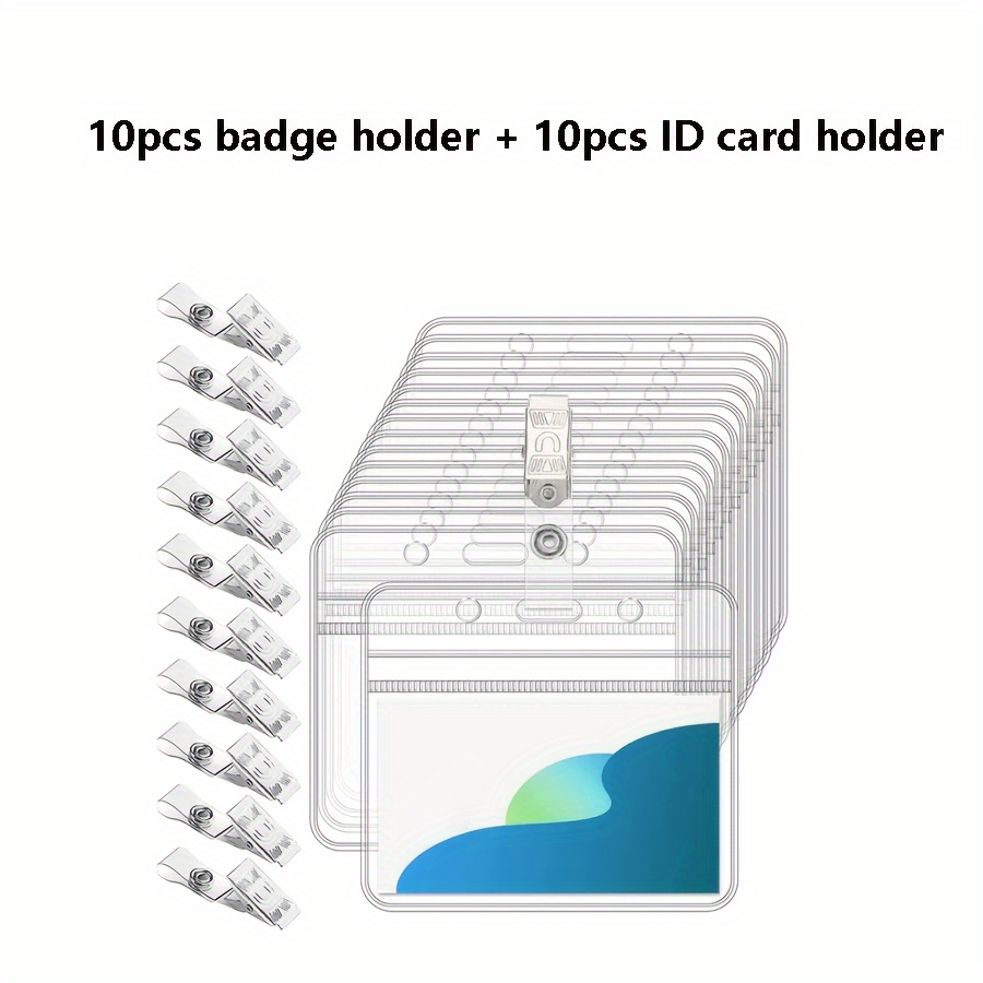 Image of 10sets Id Card Holder And Badge Clip, Transparent Horizontal Name Identification Card Id Card Stand With Clip Waterproof Id Card Stand With Metal Clip