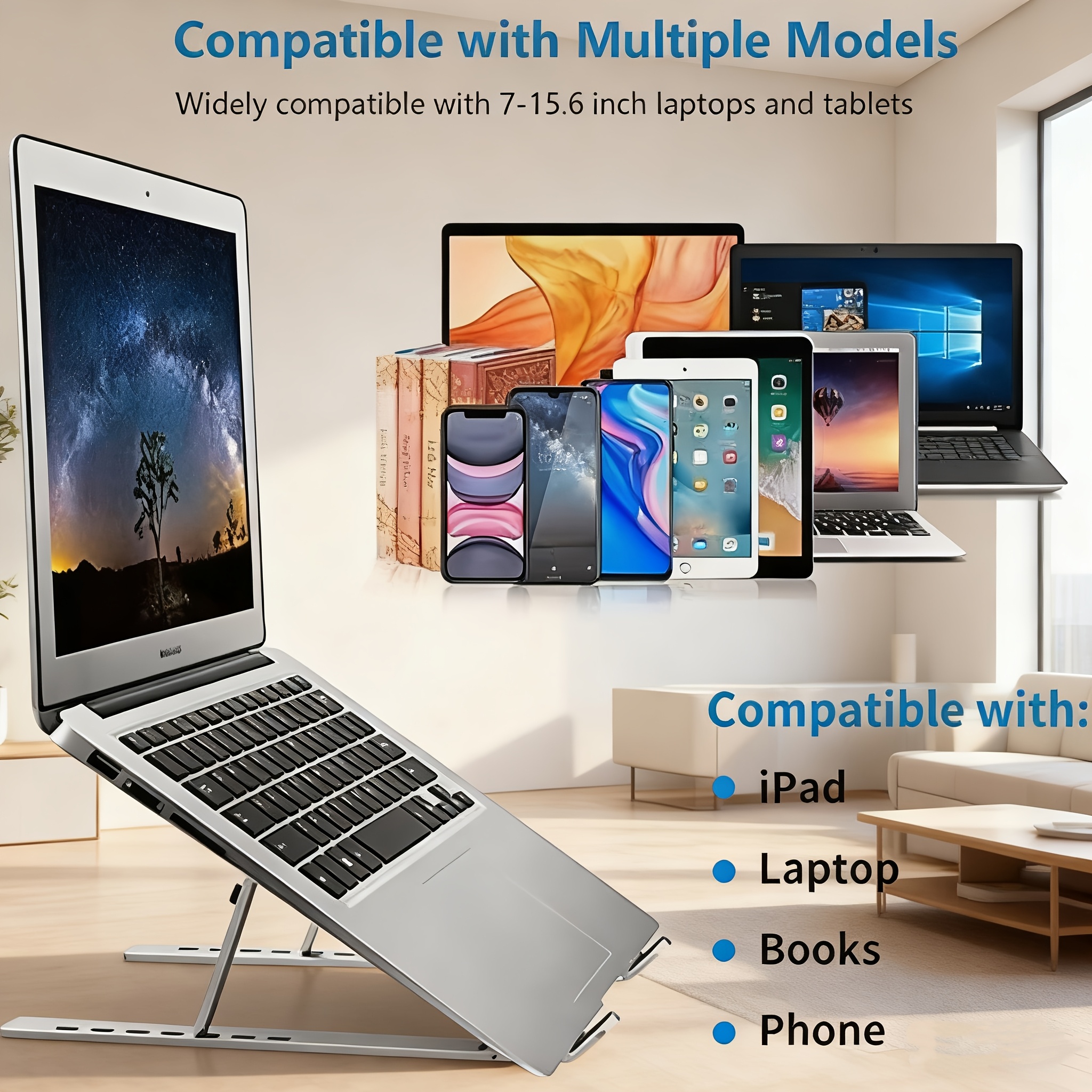 1pc laptop stand made of aluminum alloy with non slip silicone 7 height adjustment settings   suitable for office business gaming watching compatible with   inch tablets and laptops Product details 1