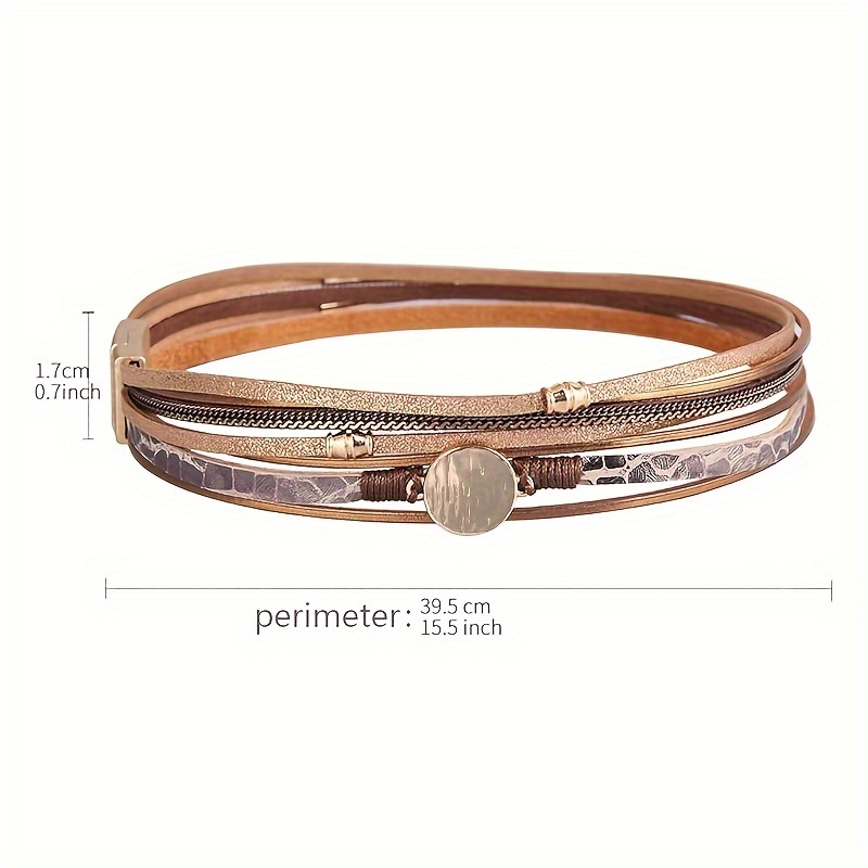 Women's Boho Style Leather Wrapped Double Loop Bracelet