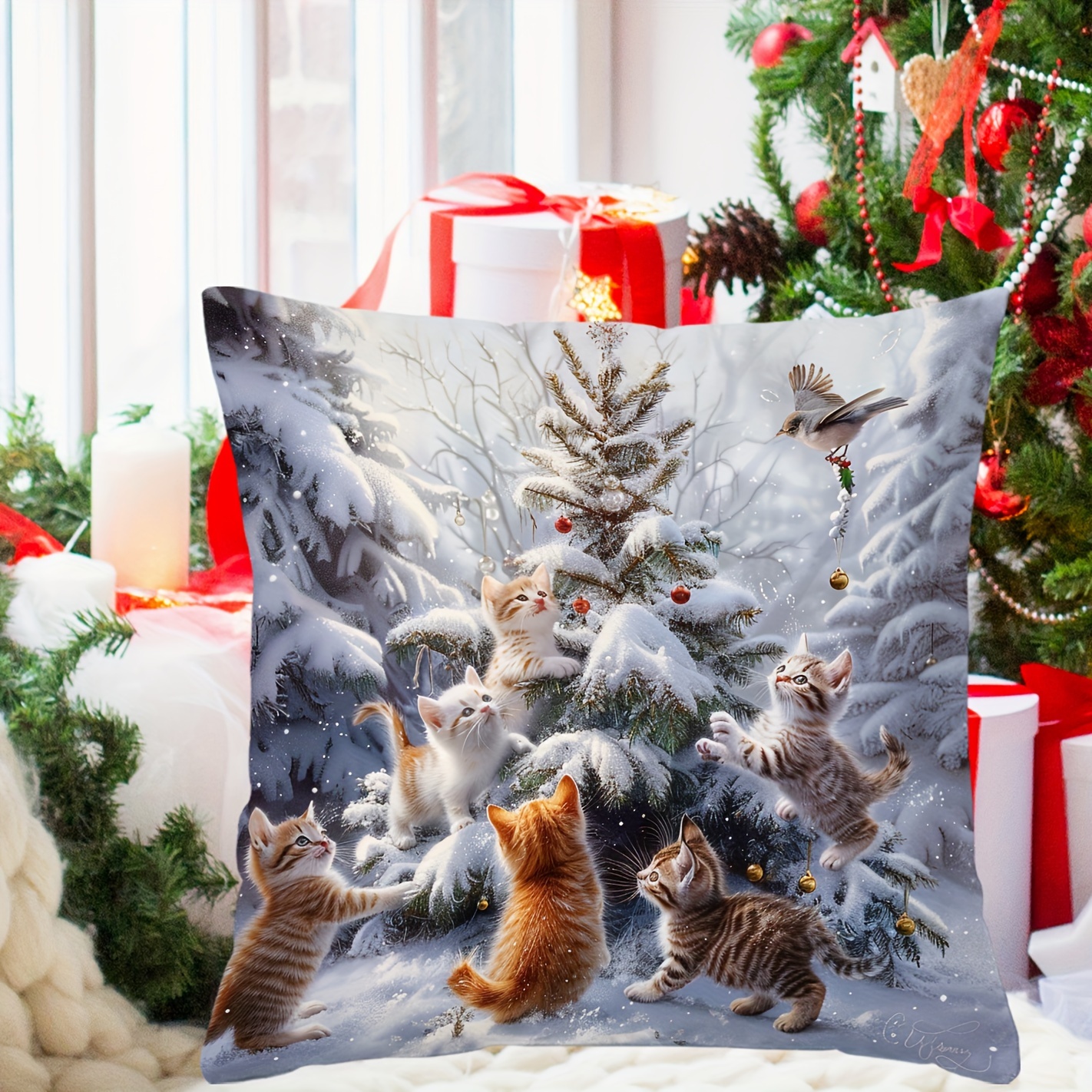 

Festive Christmas Pillow: Snowmen Animal Series, 17.7" X 17.7", Single Sided Printing, Suitable For Sofa, Living Room, Bedroom Home Decoration, No Pillow Insert