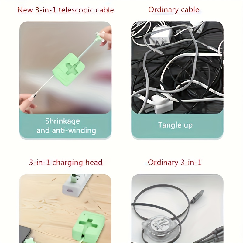 3 in 1 retractable multi function charging cable with usb connector fast charge data sync for smartphones details 6