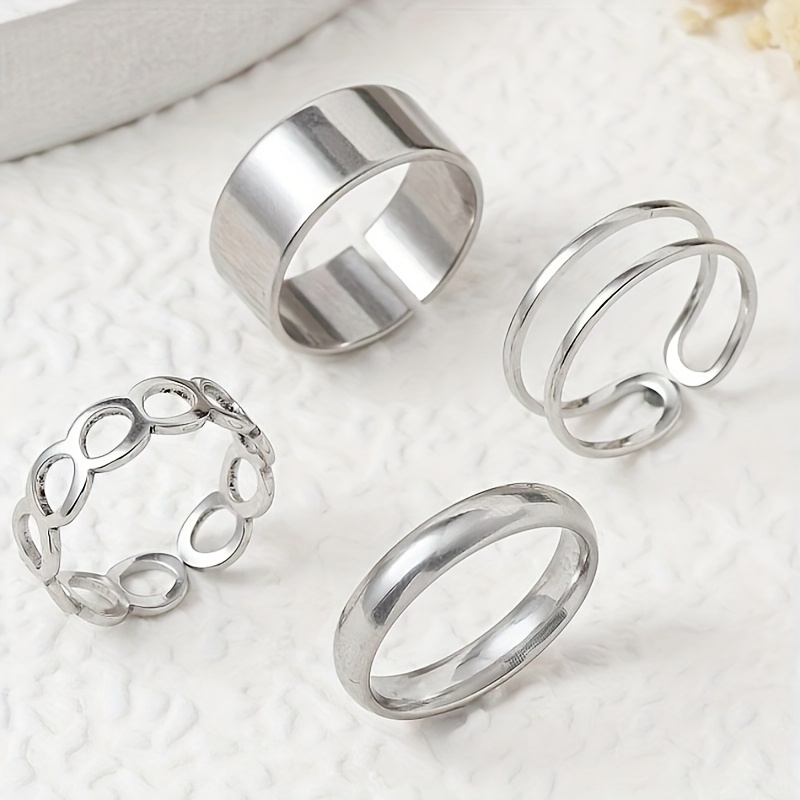 TEMU Ensemble de 4 Bagues Minimalistes en Acier Inoxydable 201 pour Femmes, Décoration Quotidienne