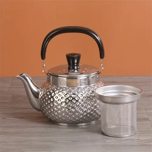 1개 스테인리스 스틸 망치무늬 찻주전자 - 커피, 우유, 차 추출용 스토브 탑 주전자, 내구성 있는 201 스테인리스 스틸 블랙 핸들, 가정 및 레스토랑 사용에 이상적, 차 주전자