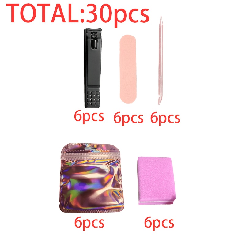 TEMU Kit de Soin des Ongles Rose 30pcs - Inclut Coupe-Ongles, Bloc de Polissage Rectangulaire, Bâton de Polissage à Paillettes , Repousse-Cuticules,