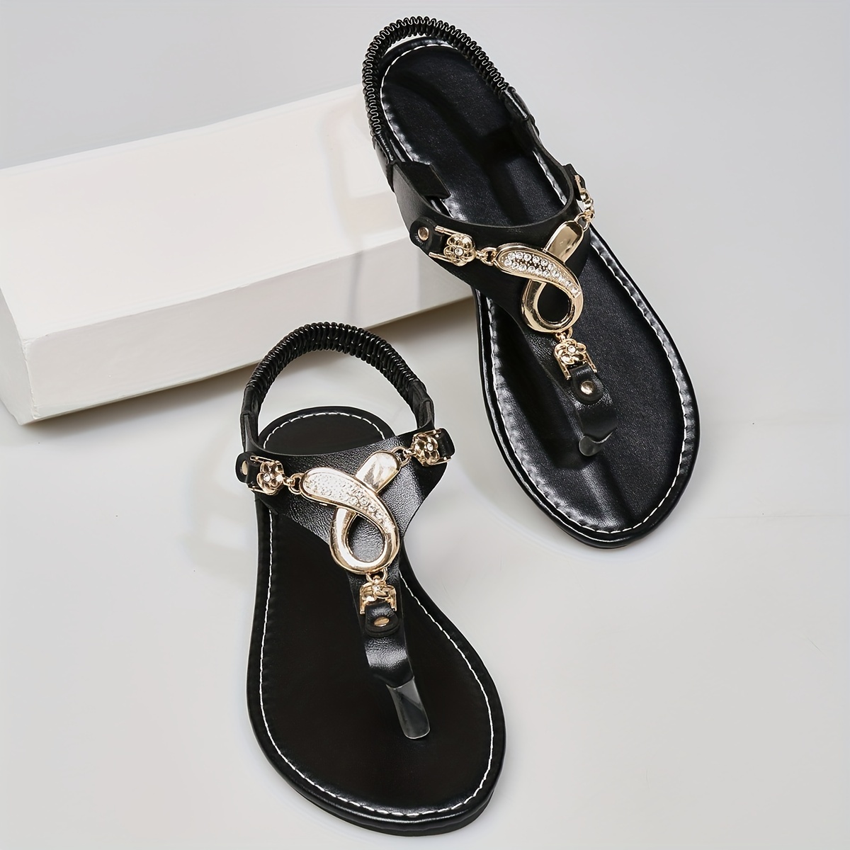 

Women's Rhinestone Embellished Slingback Flip Flop Sandals, Charming Summer Flat Sandals