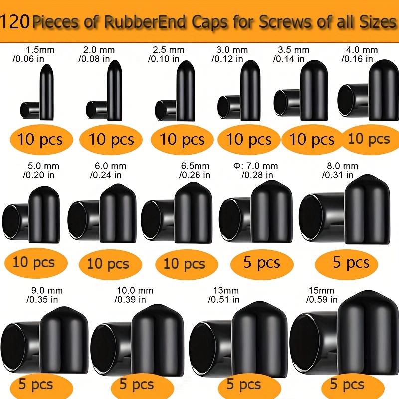 TEMU 120 piezas de Tapas de Goma, Tapas de Tornillo de Goma, Tapones de Goma para Tubos Redondos, Protectores de de Plástico PVC, Tapas de Flexibles,
