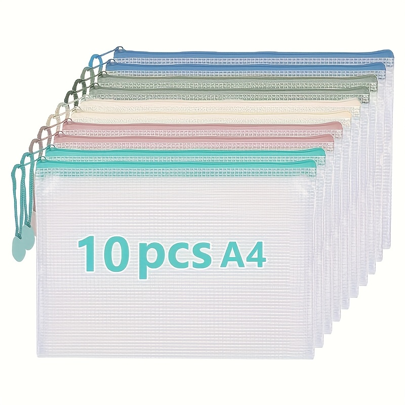 

10-pack A4 Size Pvc Mesh Zipper Bags, Classic Macaron Colors, 12.99x9.06 Inches, Office Supplies, Paper Storage, Travel & Art Organizer, School And Office Folder