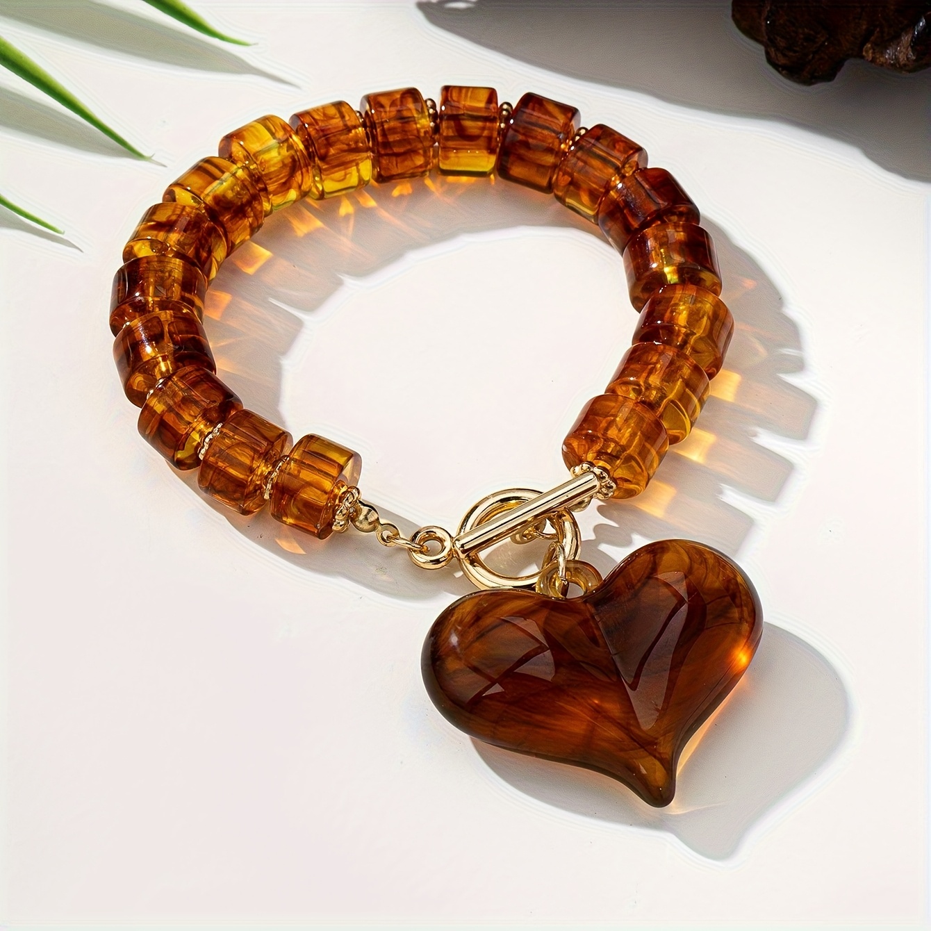 TEMU Fashionable And High-end Beaded Chain With A Large Heart Pendant, Suitable For Women' -style Outfits, As A Necklace Or Bracelet