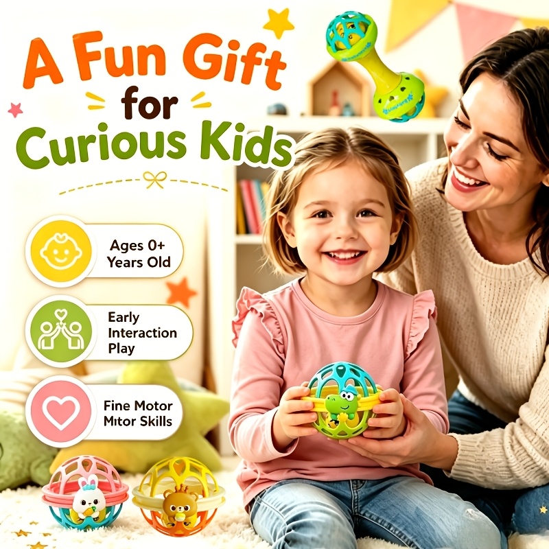 2pcs Cute Baby Handheld Ball and Rattle Grasping Toy