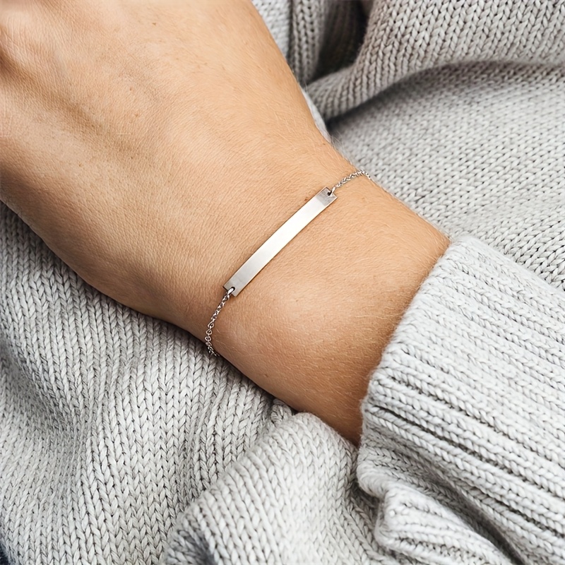 TEMU 1pc Carnival Minimalist Steel Geometric Bar Bracelet For Women, Small And Elegant Versatile Adjustable Bracelet, Suitable For Daily Wear Jewelry