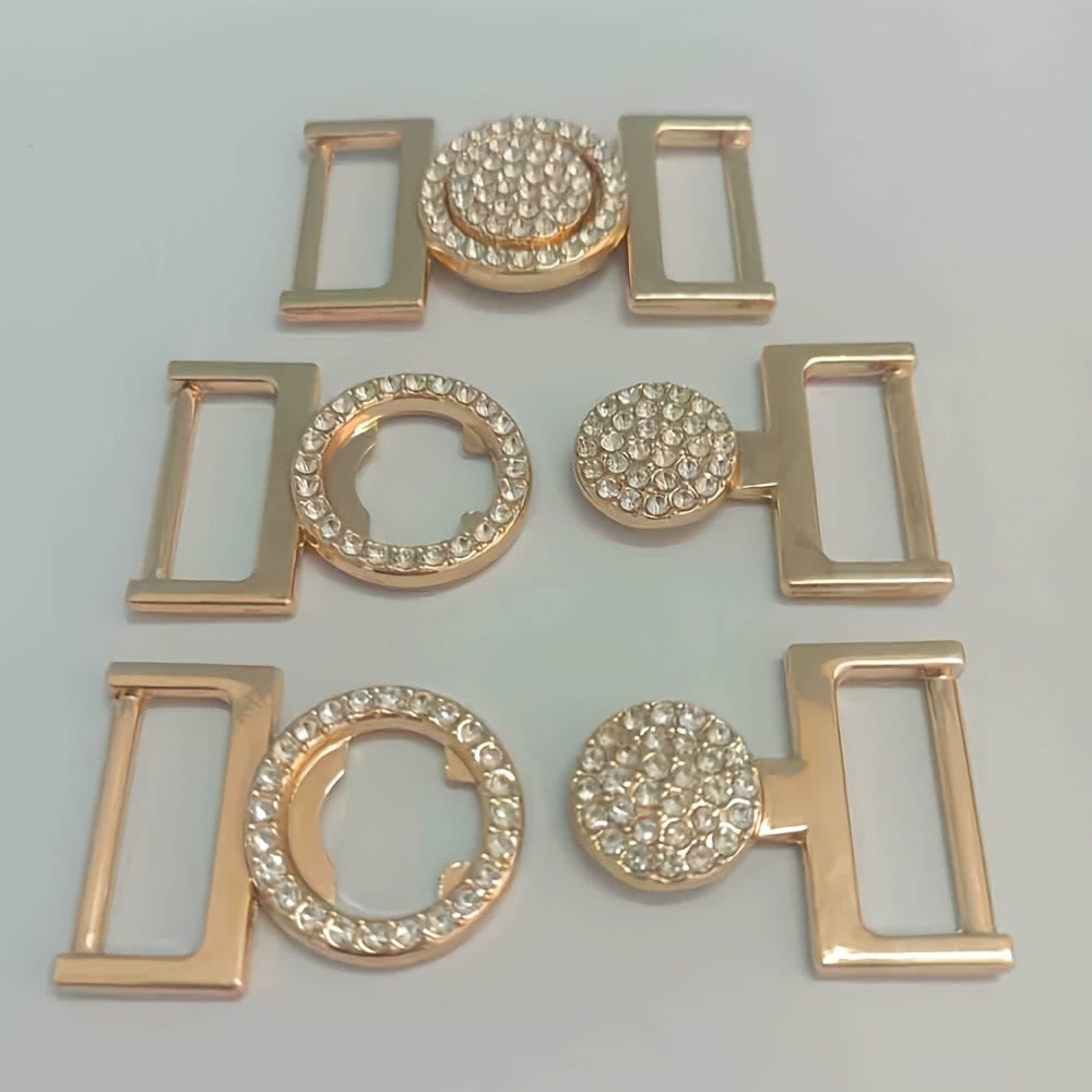 Image of 3 Metal Inlaid Diamond Decorative Clasps, Hardware Mother- Buckles, Coat Trench Coat Belt Buckles, Luggage And Shoe Additions